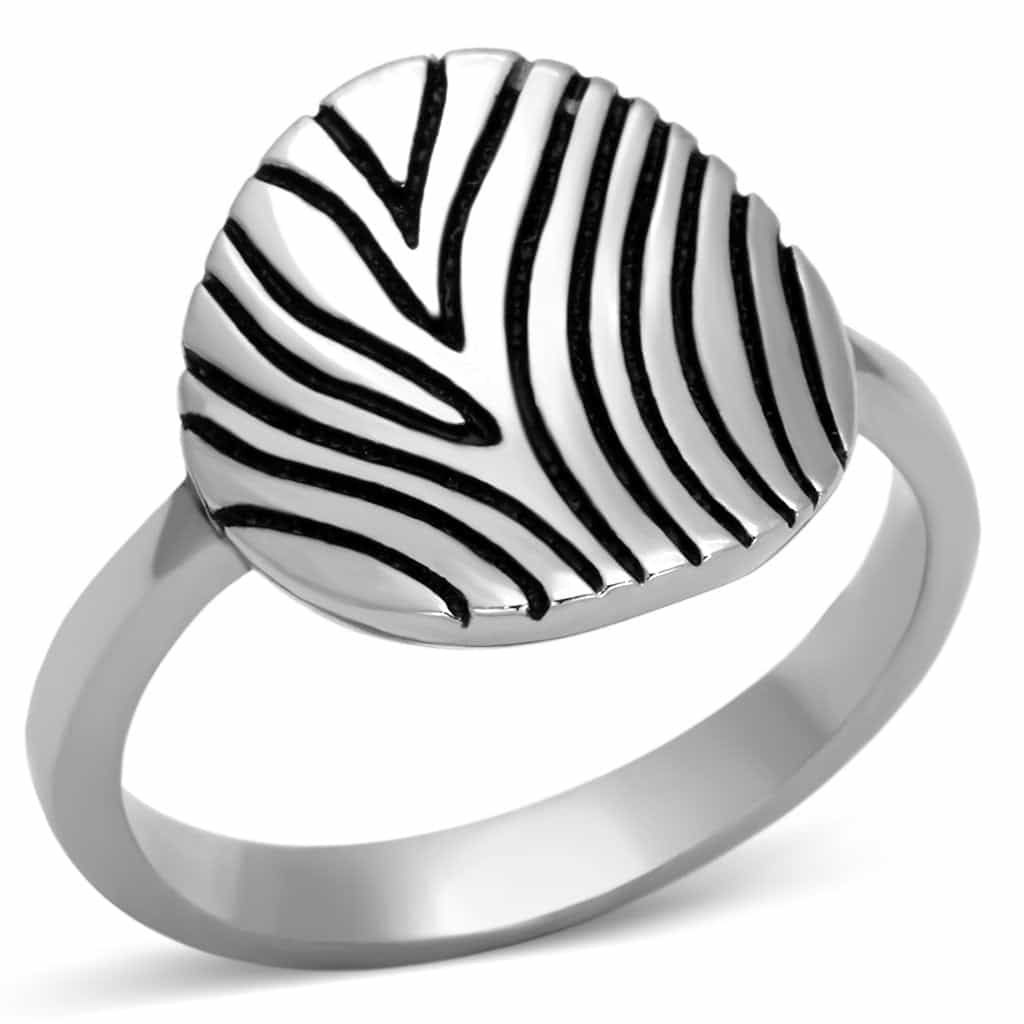 Stainless Steel Zebra Stripe Teardrop Dome Ring view 1