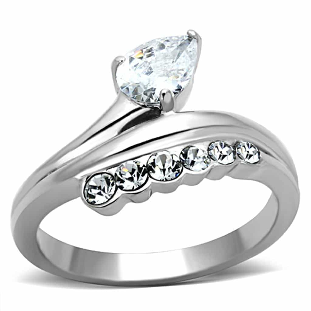 Stainless Steel CZ Pear Graduated Accent Band Ring view 5