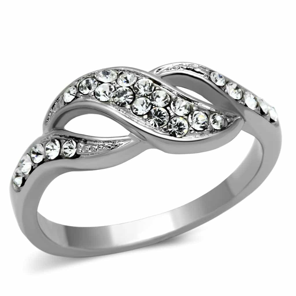 Stainless Steel CZ Pave Infinity Crossover Ring view 1