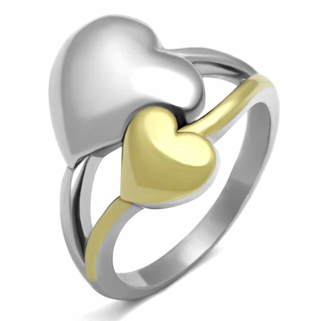 Stainless Steel Two Tone Gold Silver Polished Heart Ring view 1