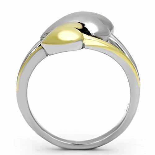 Stainless Steel Two Tone Gold Silver Polished Heart Ring view 3