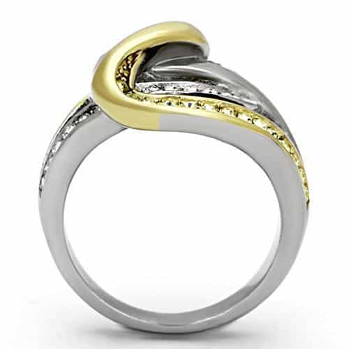 Stainless Steel Two Tone CZ Knot Swirl Ring view 10