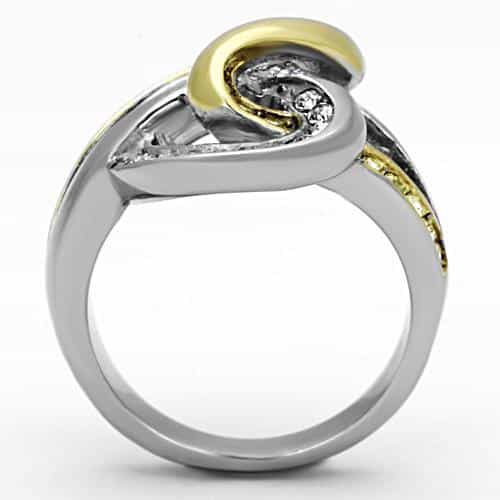 Stainless Steel Two Tone CZ Knot Swirl Ring view 3