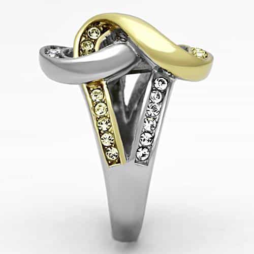 Stainless Steel Two Tone CZ Knot Swirl Ring view 11