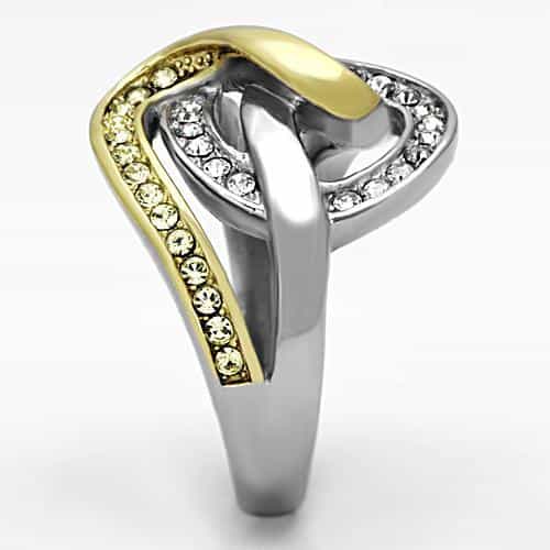 Stainless Steel Two Tone CZ Knot Swirl Ring view 12