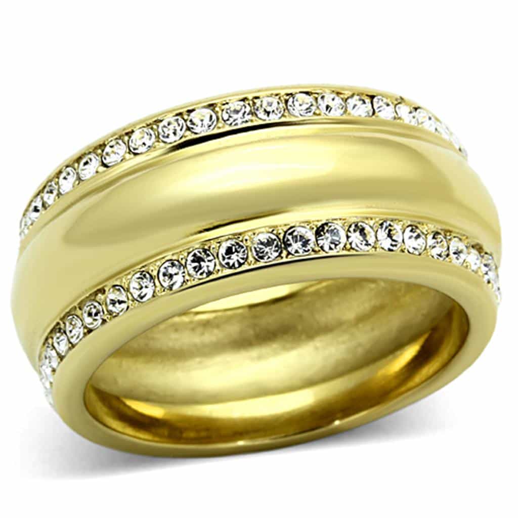 Stainless Steel Gold CZ Channel Double Row Wide Band Ring view 5