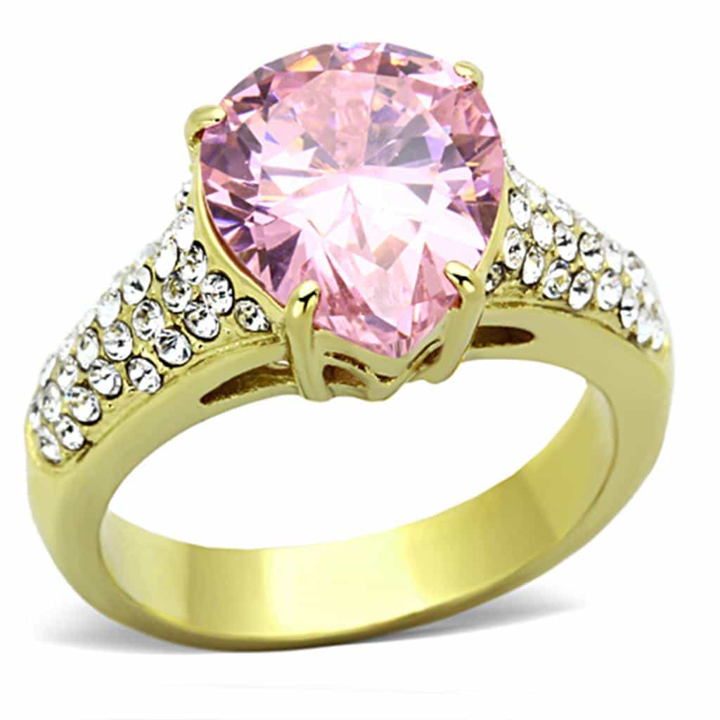 Stainless Steel Pink CZ Oval Pave Ring | The Stainless Jewelry view 5