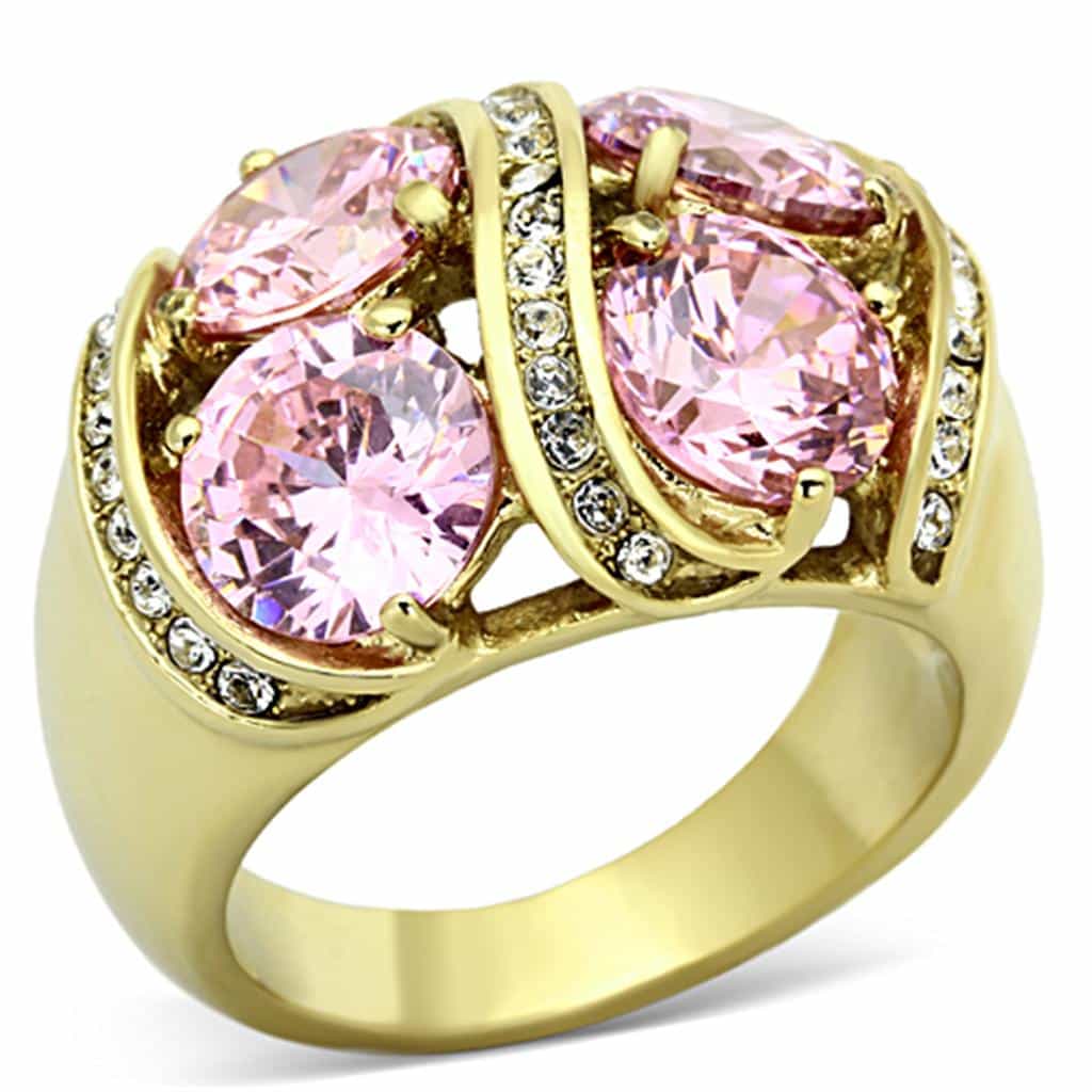 Stainless Steel Gold Pink Multi Stone CZ Cluster Ring view 1