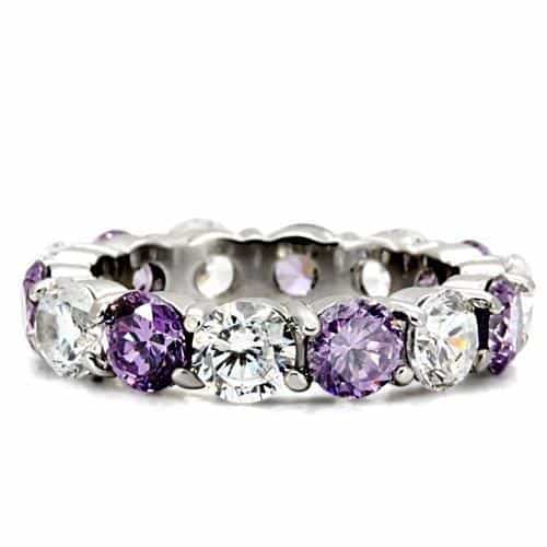 Stainless Steel Lavender CZ Alternating Eternity Band Ring view 3