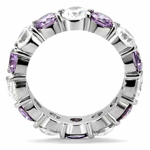 Stainless Steel Lavender CZ Alternating Eternity Band Ring view 4