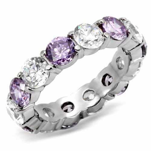 Stainless Steel Lavender CZ Alternating Eternity Band Ring view 1