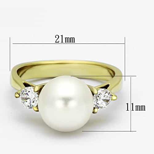 Stainless Steel White Pearl CZ Three Stone Ring view 6