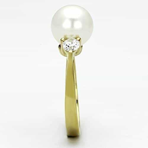 Stainless Steel White Pearl CZ Three Stone Ring view 8