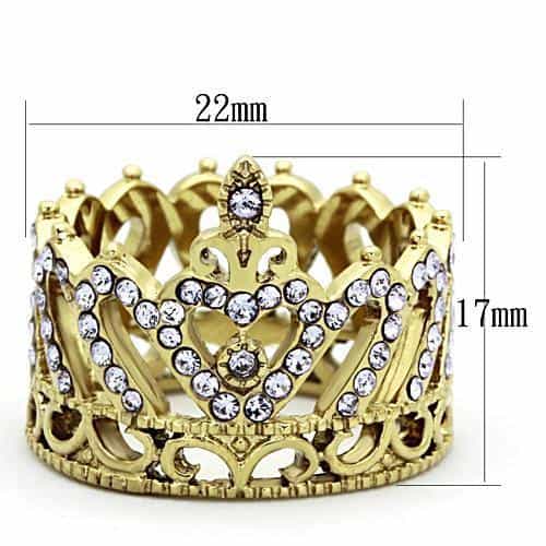 Stainless Steel Gold CZ Crystal Crown Tiara Ring view 2