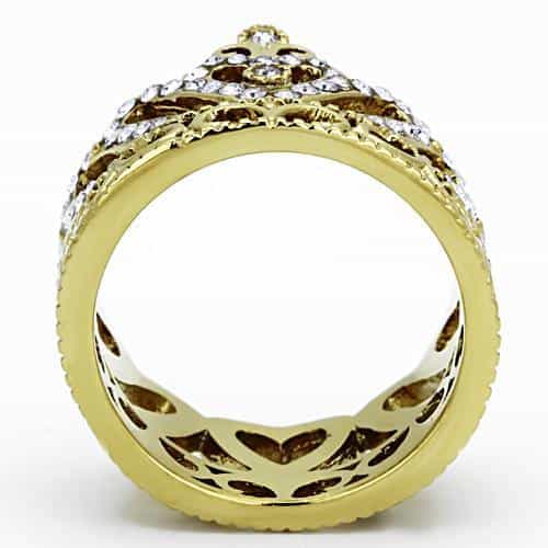 Stainless Steel Gold CZ Crystal Crown Tiara Ring view 7