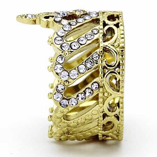 Stainless Steel Gold CZ Crystal Crown Tiara Ring view 8