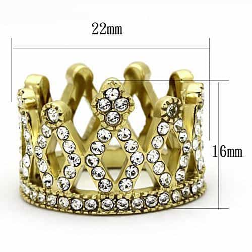 Stainless Steel Gold CZ Pave Crown Tiara Ring view 6