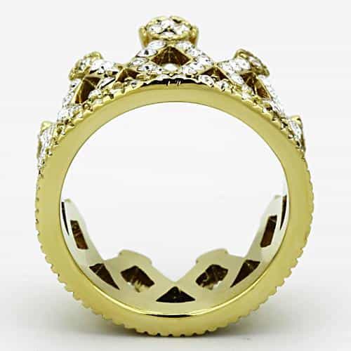 Stainless Steel Gold CZ Pave Crown Tiara Ring view 7