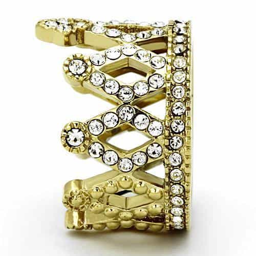 Stainless Steel Gold CZ Pave Crown Tiara Ring view 8