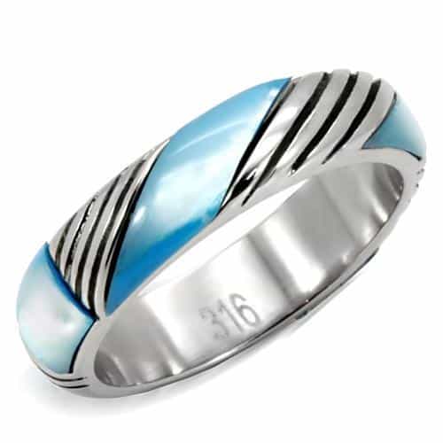 Stainless Steel Blue Enamel Stripe Spinner Band Ring view 6