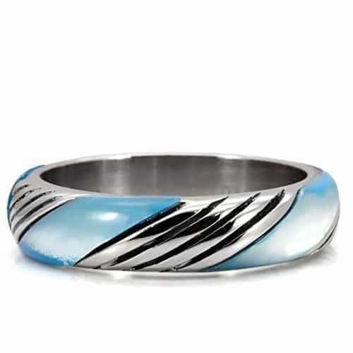 Stainless Steel Blue Enamel Stripe Spinner Band Ring view 8
