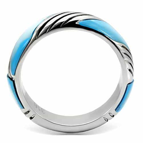 Stainless Steel Blue Enamel Stripe Spinner Band Ring view 9