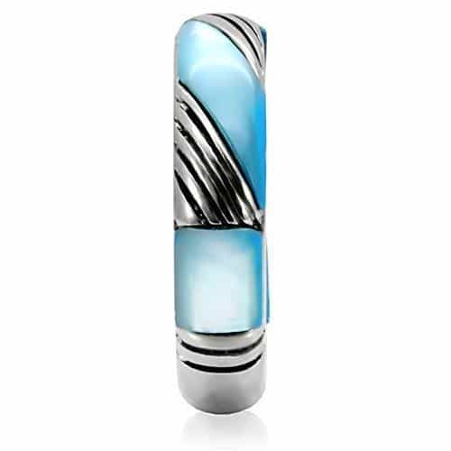 Stainless Steel Blue Enamel Stripe Spinner Band Ring view 5