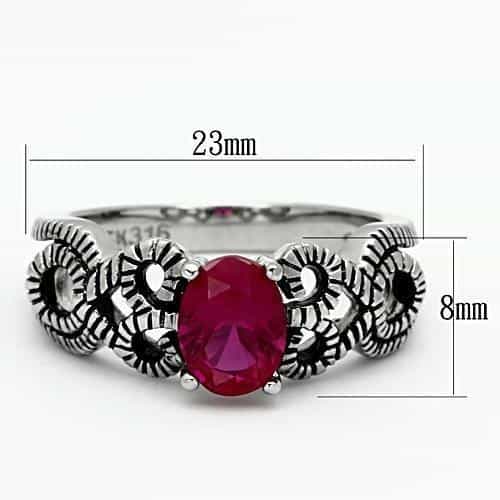Stainless Steel Ruby Oval Antiqued Claw Setting Ring view 6