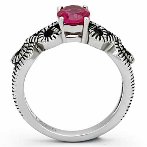 Stainless Steel Ruby Oval Antiqued Claw Setting Ring view 7