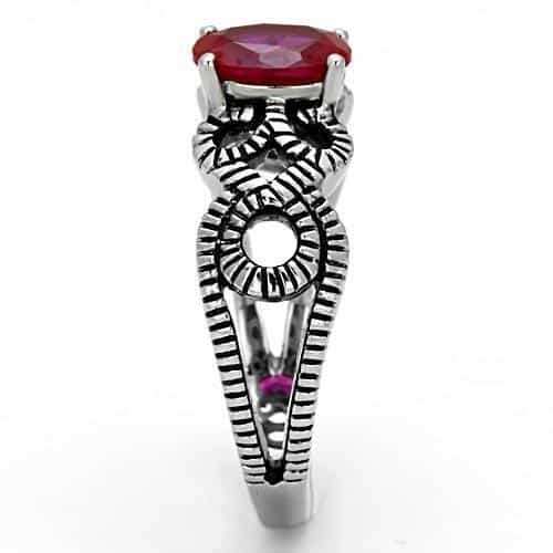 Stainless Steel Ruby Oval Antiqued Claw Setting Ring view 8