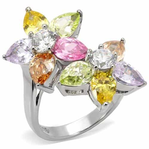 Stainless Steel Rose Gold Multi Color Crystal Flower Cluster Ring view 3