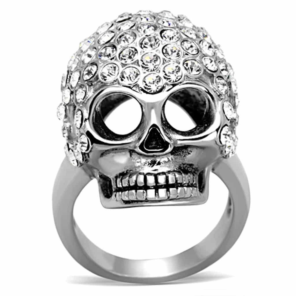 Stainless Steel Skull CZ Pave Dome Ring | The Stainless Jewelry view 1