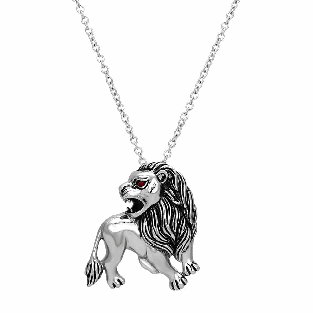 Stainless Steel Lion Pendant Red CZ Eye Pendant view 1