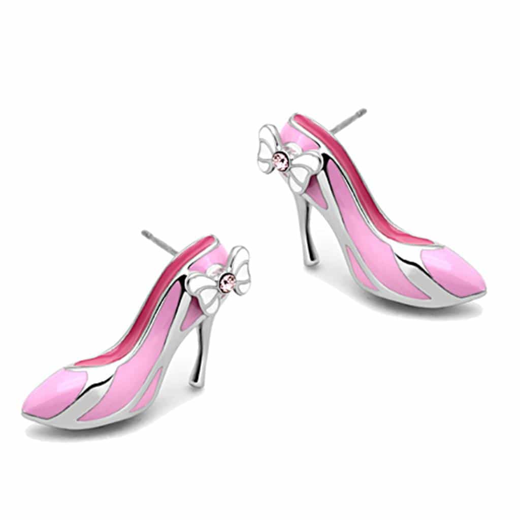 Stainless Steel Pink Enamel High Heel Stud Ring view 1