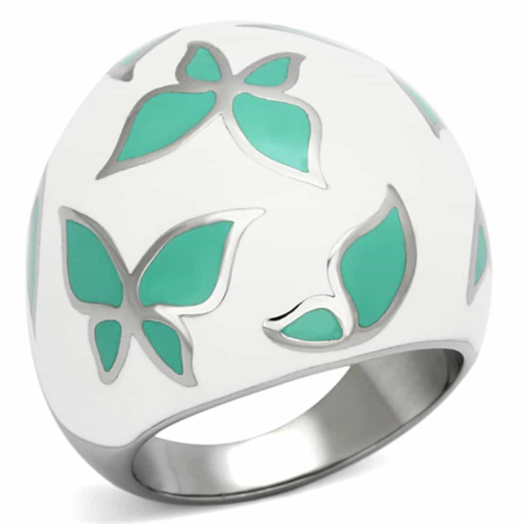 Stainless Steel Teal Enamel Butterfly Dome Ring view 5