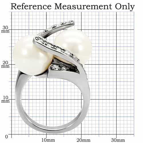 Stainless Steel Double Pearl CZ Bypass Ring view 2