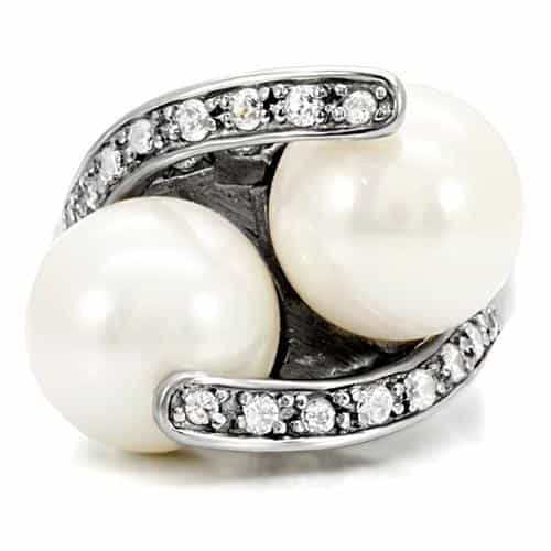 Stainless Steel Double Pearl CZ Bypass Ring view 8