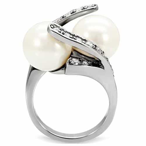 Stainless Steel Double Pearl CZ Bypass Ring view 9