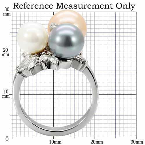 Stainless Steel Multi Color Pearl CZ Cluster Cocktail Ring view 7