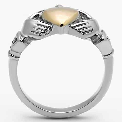 Stainless Steel Two Tone Gold Heart Claddagh Ring view 7