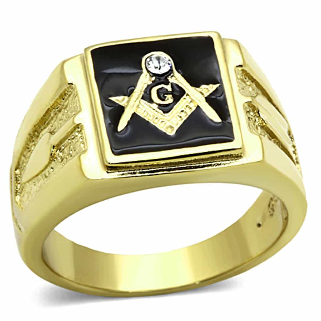 Stainless Steel Gold Masonic Square Compass Signet Ring view 6
