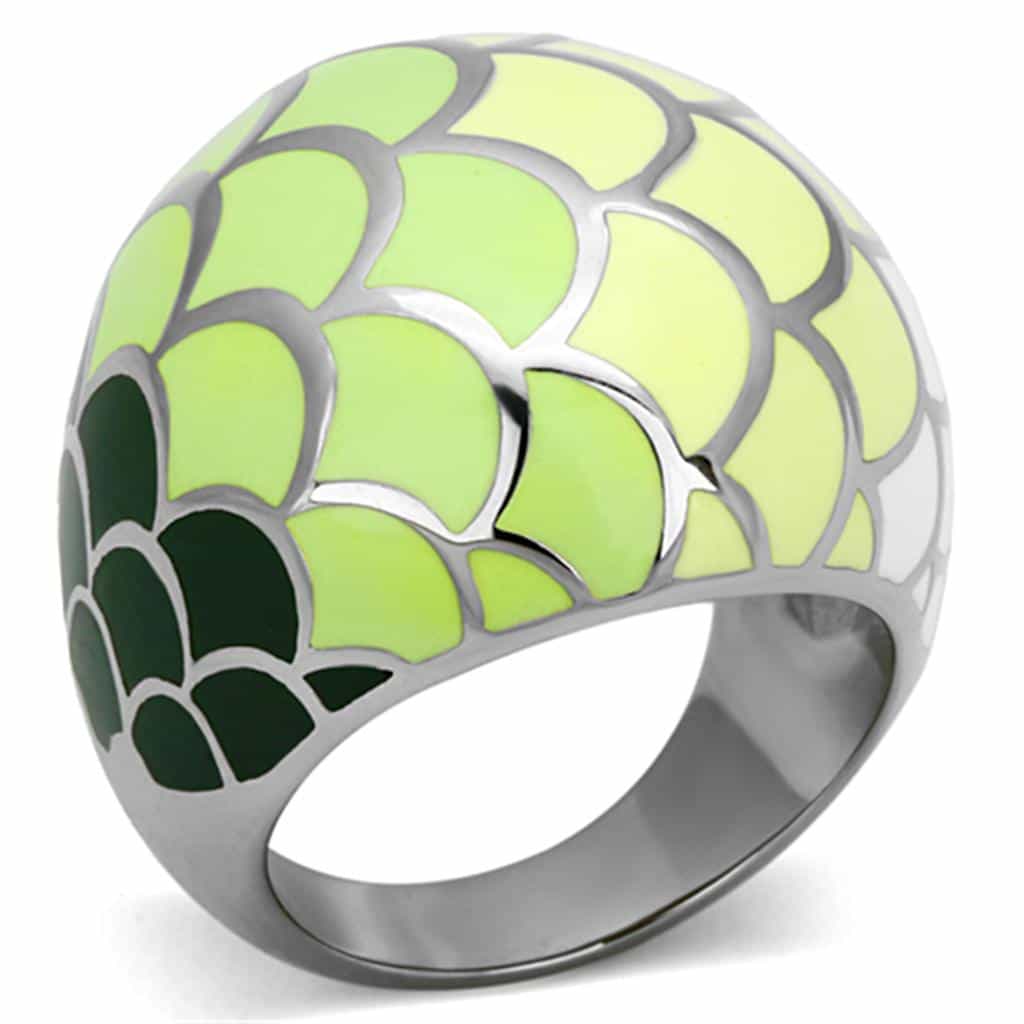 Stainless Steel Green Enamel Scallop Scale Dome Ring view 5