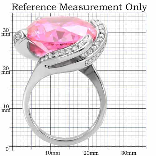 Stainless Steel Pink CZ Oversized Oval Pave Accent Ring view 2