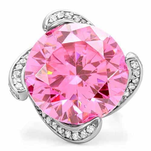 Stainless Steel Pink CZ Oversized Oval Pave Accent Ring view 8