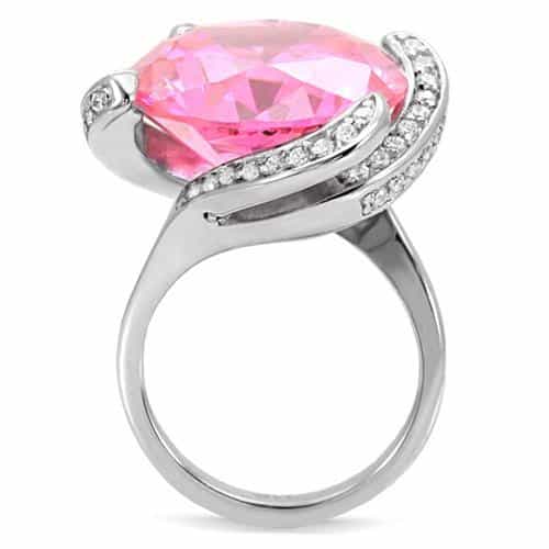 Stainless Steel Pink CZ Oversized Oval Pave Accent Ring view 9
