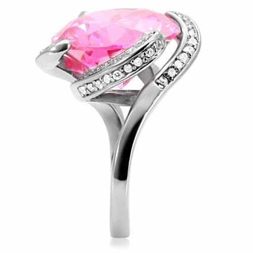 Stainless Steel Pink CZ Oversized Oval Pave Accent Ring view 5