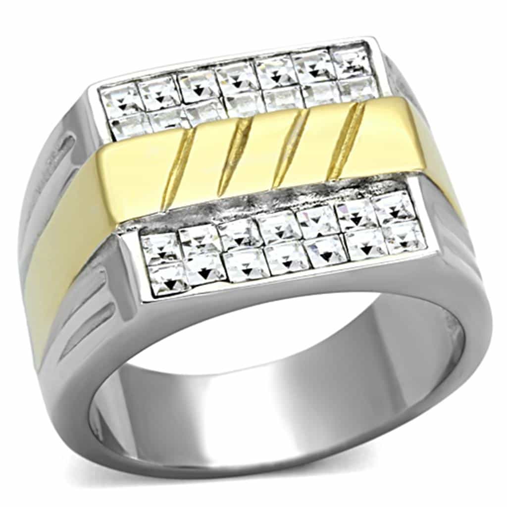 Stainless Steel Two Tone Gold CZ Princess Channel Mens Ring view 5