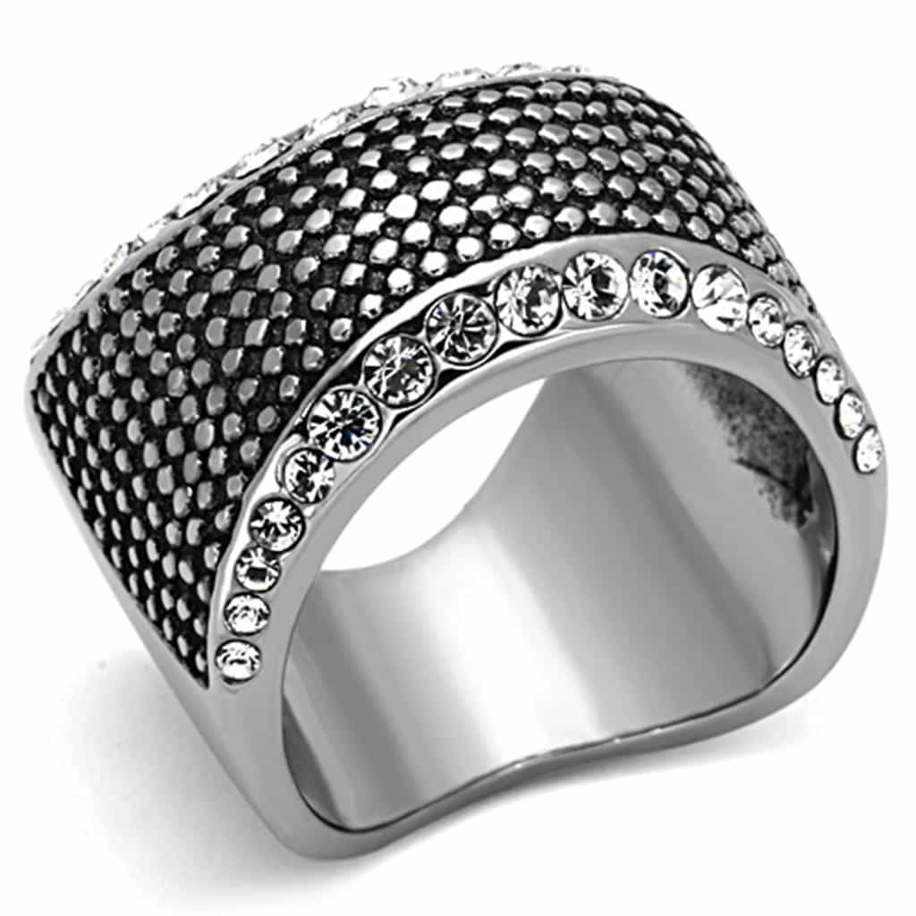 Stainless Steel Mesh Texture CZ Channel Wide Band Ring view 1