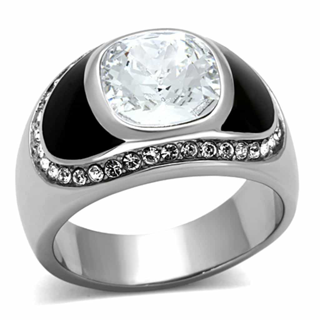 Stainless Steel Black Onyx CZ Oval Pave Mens Signet Ring view 1
