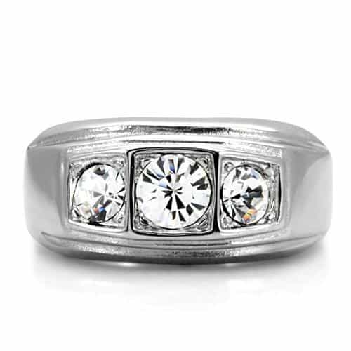 Stainless Steel CZ Round Bezel Channel Wide Mens Band Ring view 8